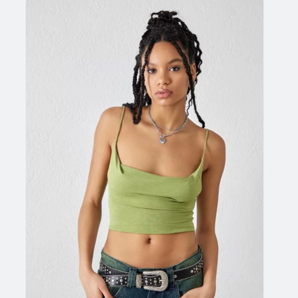 New Urban Outfitters | Drape neck Green blue spaghetti strap cropped tank top •
